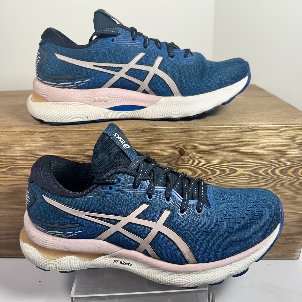 ASICS Gel Nimbus 24 Womens 7.5 French Blue Barely Rose Daily Trainer Running Gym